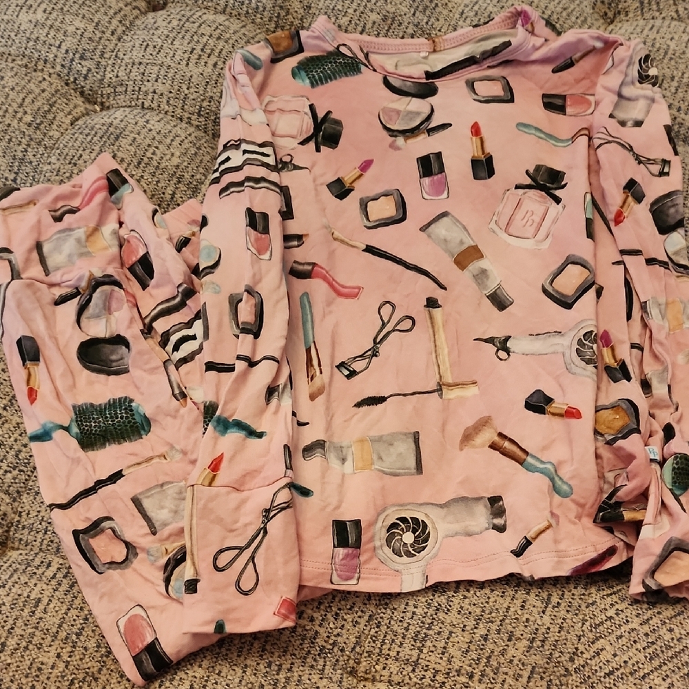 Posh Peanut Pink Makeup Print Kids Pajama Set
